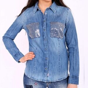 New GUESS Denim Women Shirt SZ S